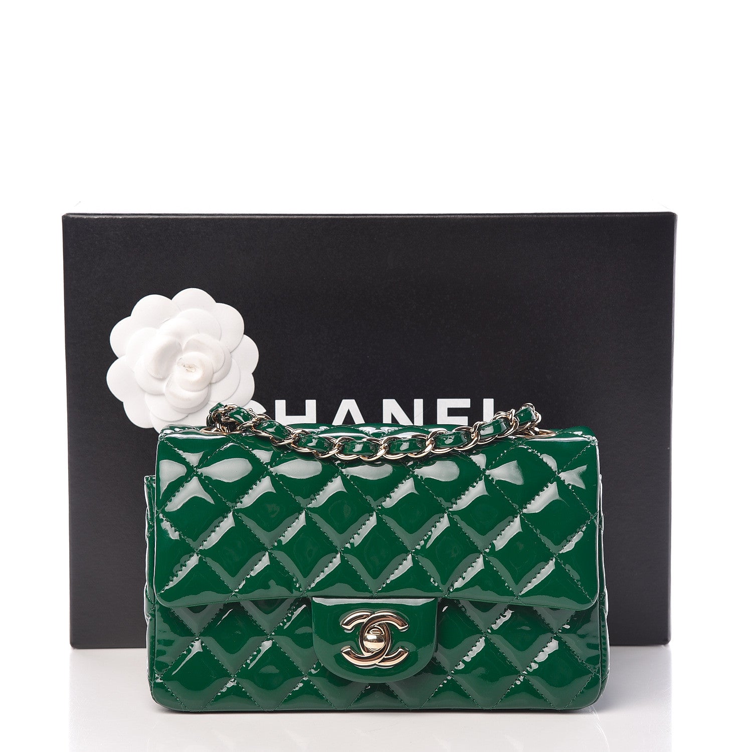Chanel Patent Calfskin Quilted Mini Rectangular Flap Dark Green 11 of 11