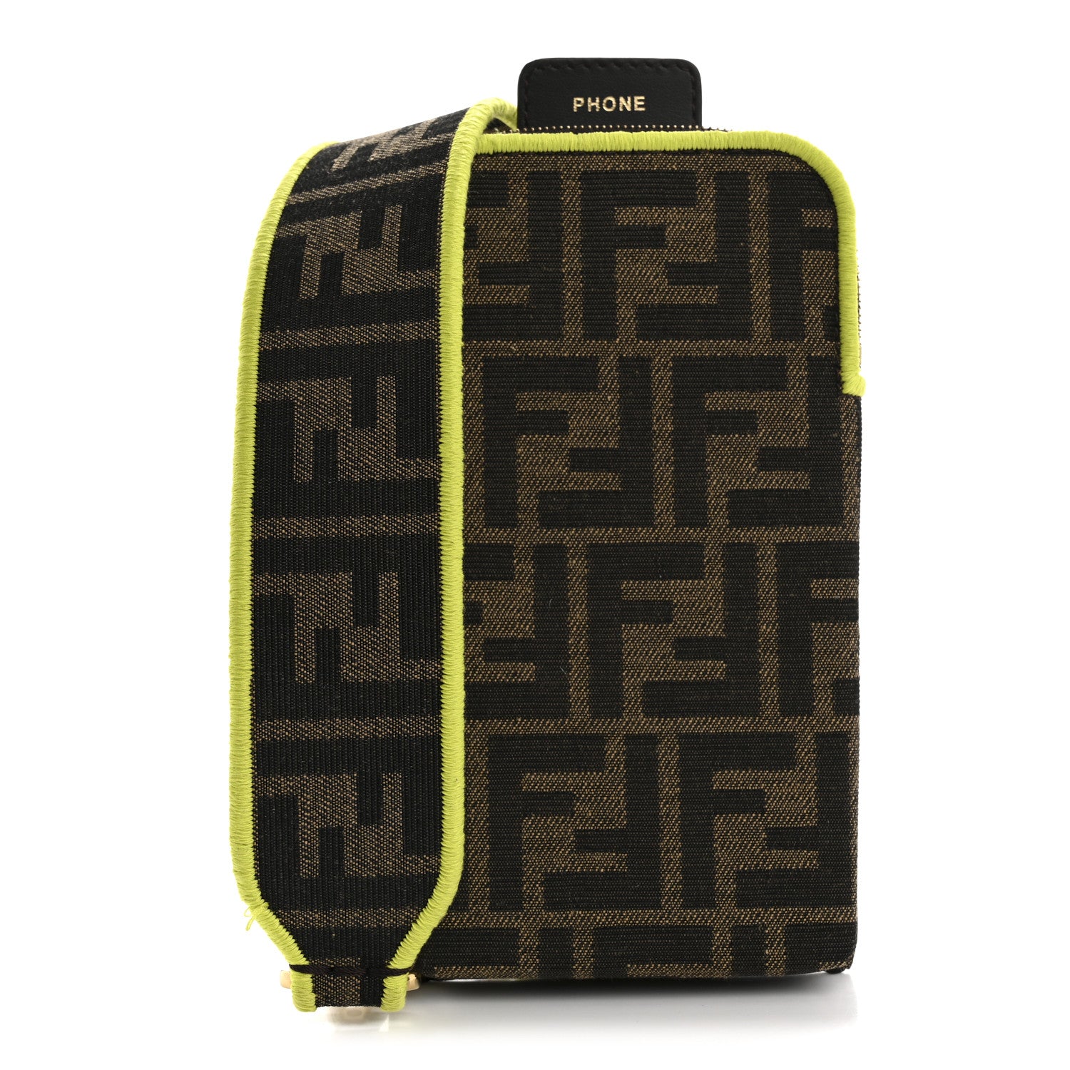 Fendi Fabric Jacquard FF 1974 Cell Pocket Strap You Tobacco Moro Giallo Fluo 1 of 15