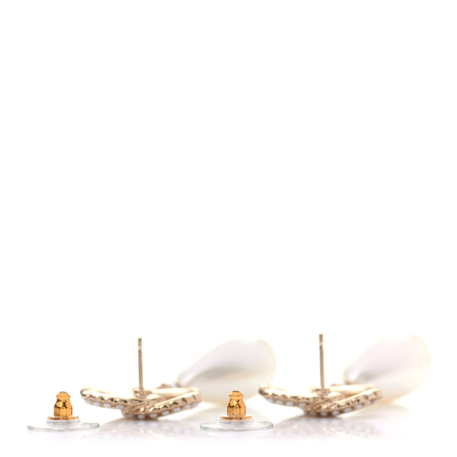 Chanel Pearl CC Drop Earrings Gold Pearly White 3 of 4