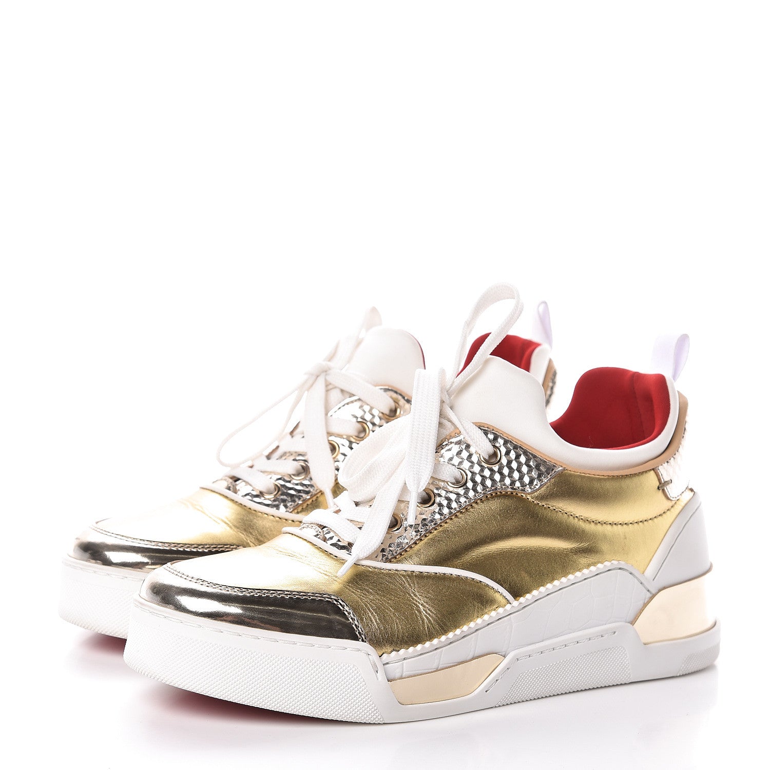 Christian Louboutin Metallic Calfskin Womens Aurelien Flat Sneakers 38 Gold White 3 of 13