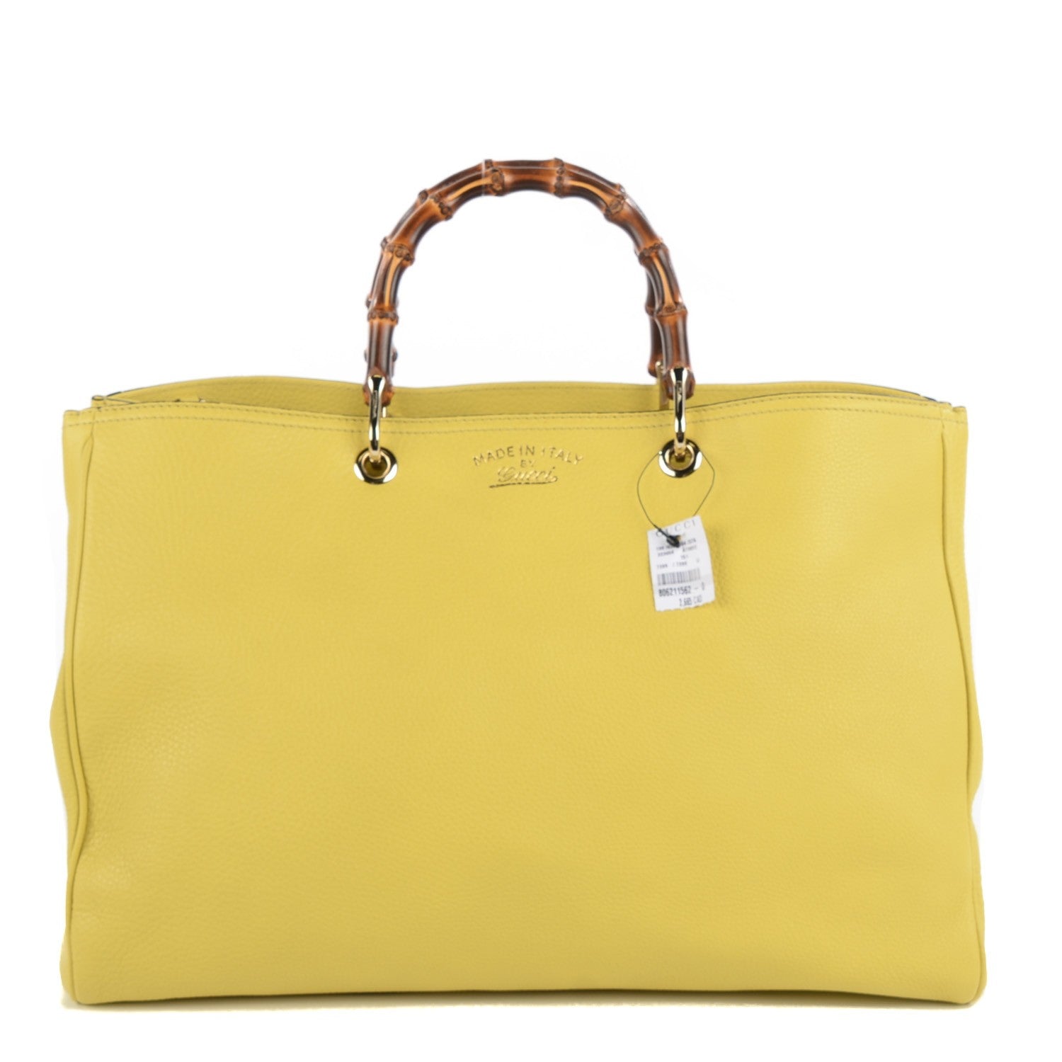 Gucci Calfskin Large Bamboo Shopper Tote Citrus 1 of 7