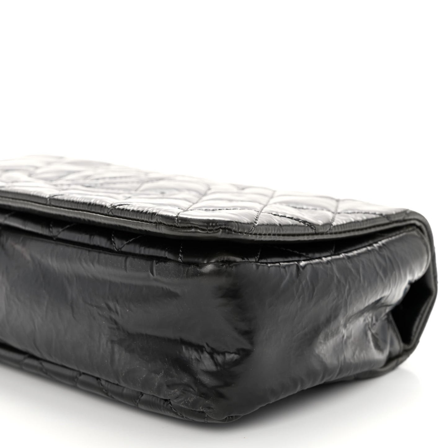 Glazed Calfskin Quilted CC Single Flap Black