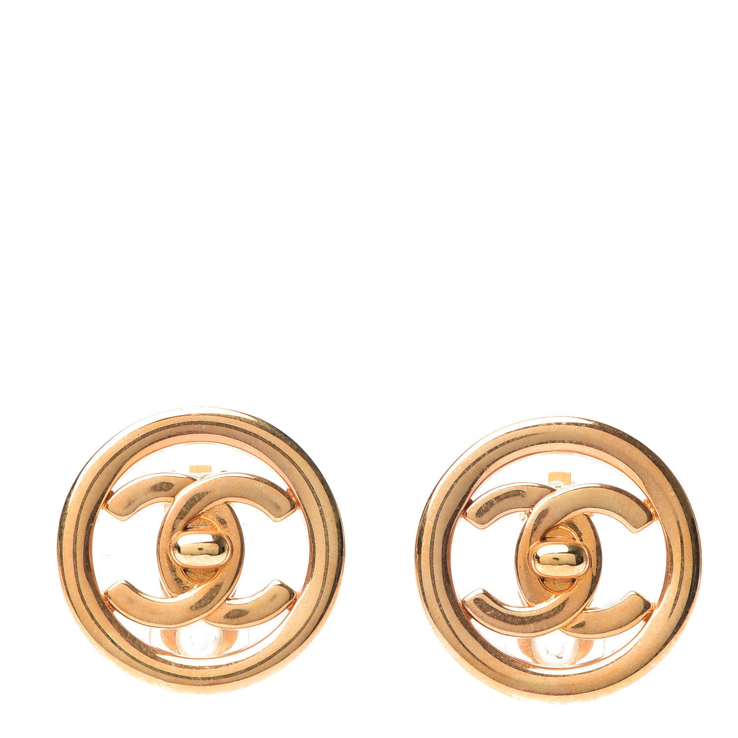 Chanel CC Turn Lock Large Clip On Earrings Gold 1 of 5