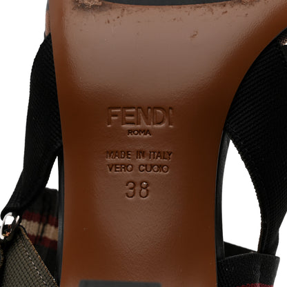 Fendi Technical Mesh FF Colibri 55mm Slingback Pumps 38 Tobacco Moro Black Militare 7 of 9