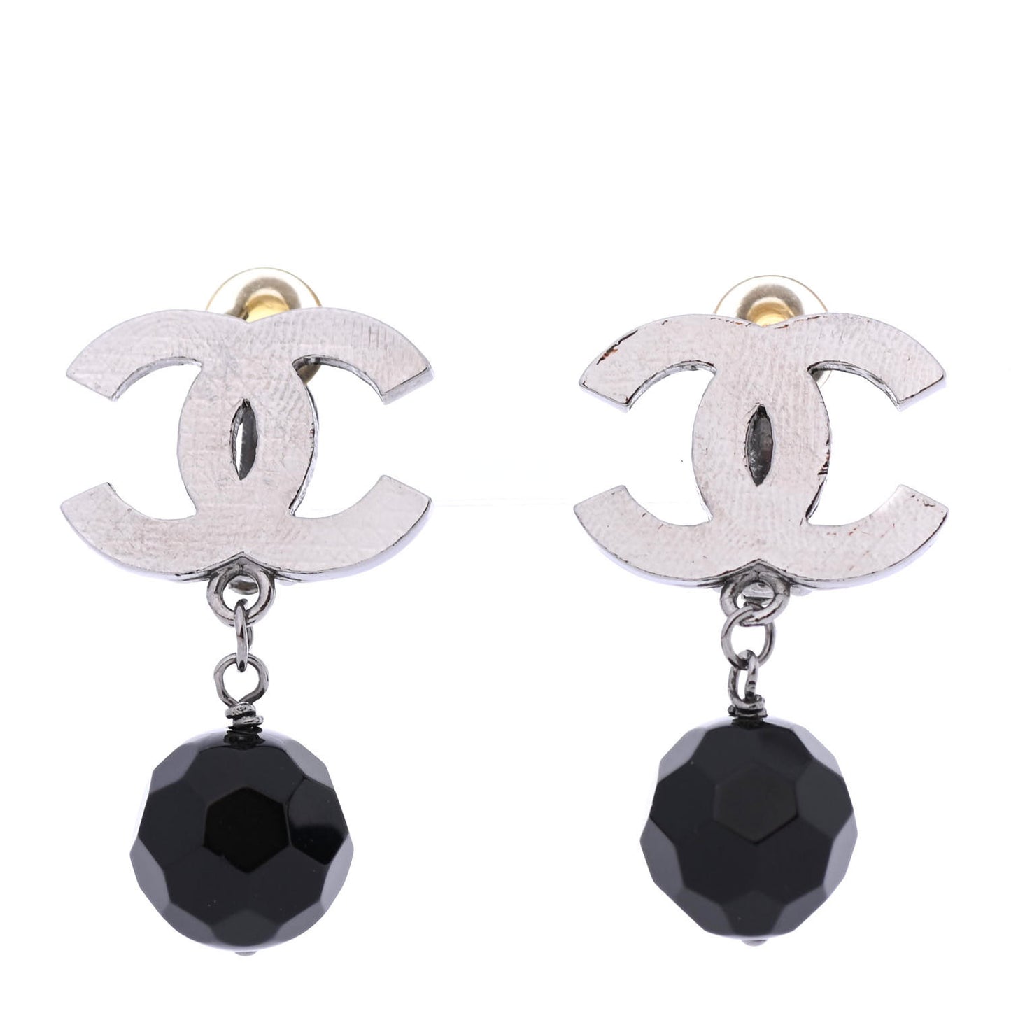 Ruthenium CC Bead Drop Clip On Earrings Black
