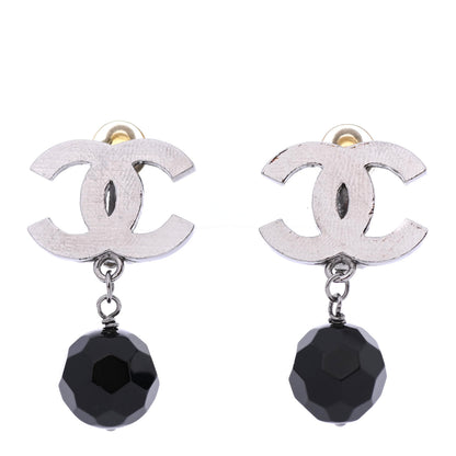 Chanel Ruthenium CC Bead Drop Clip On Earrings Black 1 of 4