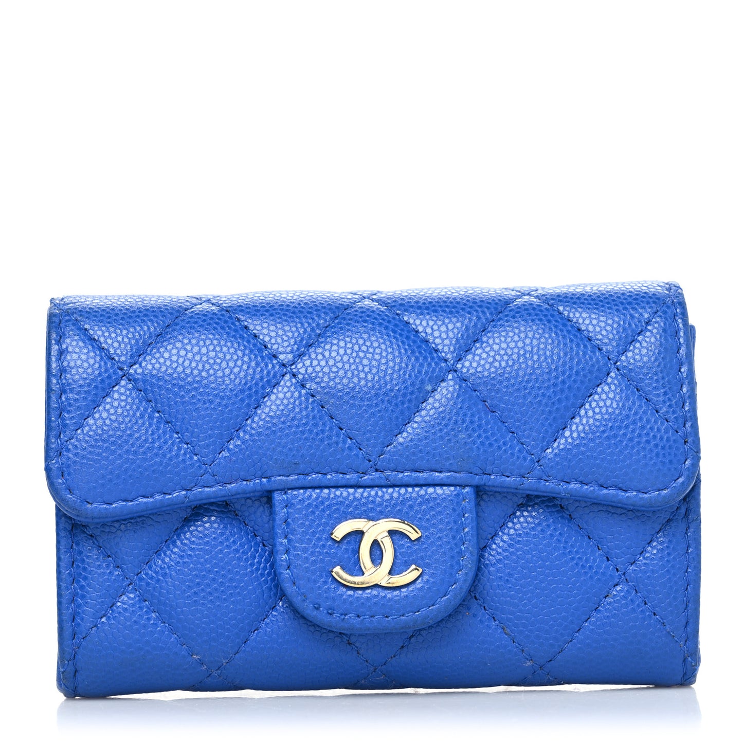 Caviar Quilted Flap Card Holder Wallet Blue
