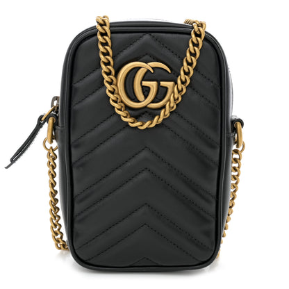 Gucci Calfskin Matelasse Mini GG Marmont Crossbody Bag Black 1 of 11