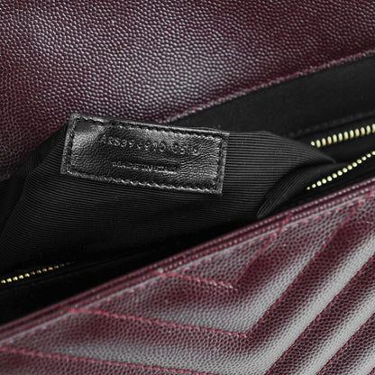 Saint Laurent Grain De Poudre Matelasse Chevron Large Monogram Satchel Burgundy 7 of 7