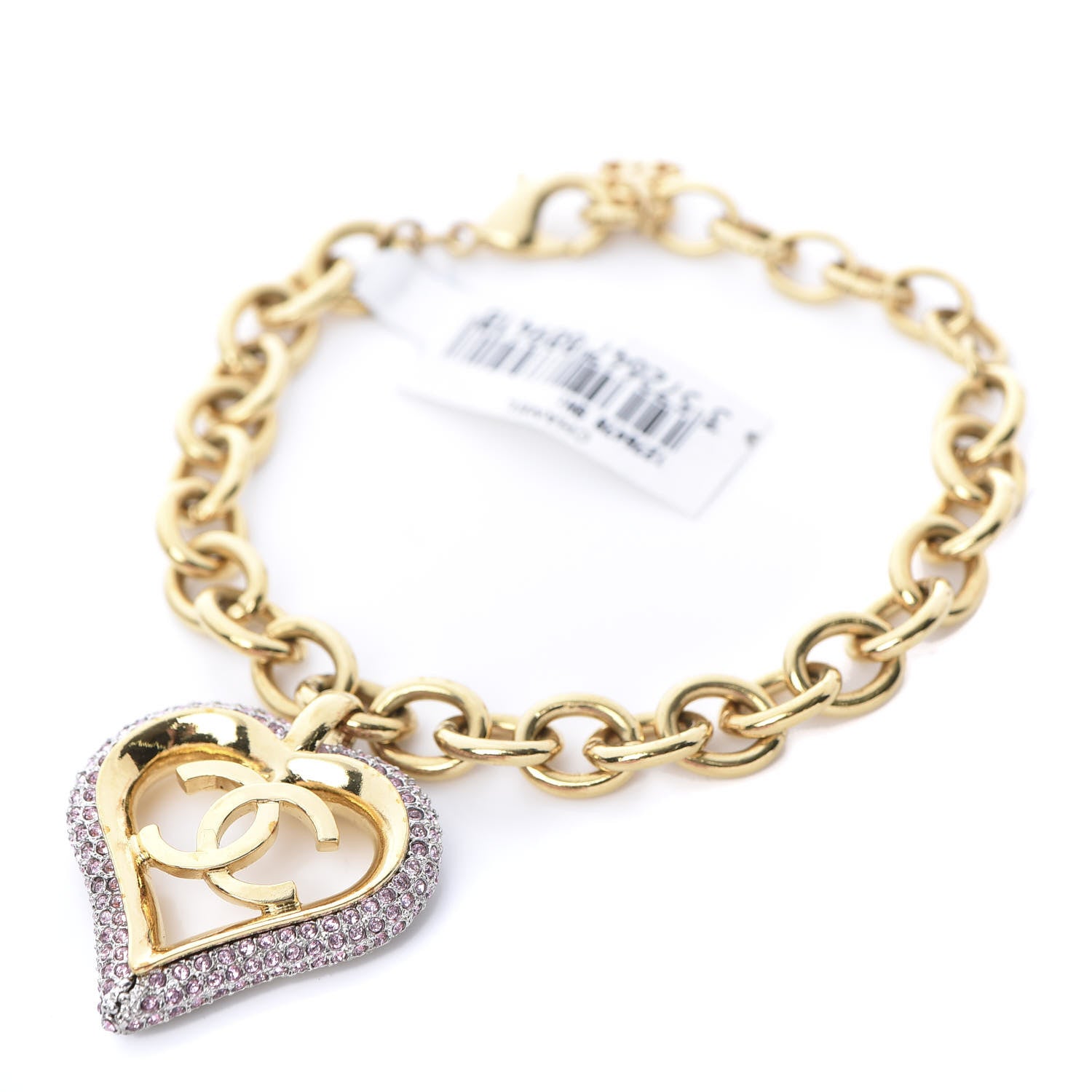 Chanel Crystal Chain Heart Bracelet Gold Pink 1 of 5