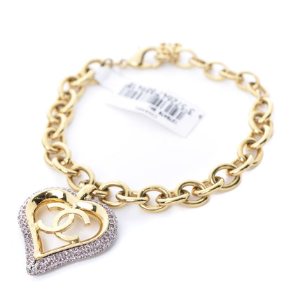 Chanel Crystal Chain Heart Bracelet Gold Pink 1 of 5