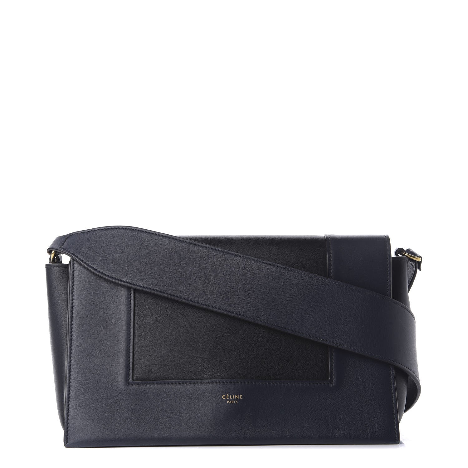 Celine Shiny Smooth Calfskin Medium Frame Shoulder Bag Black Navy 1 of 8