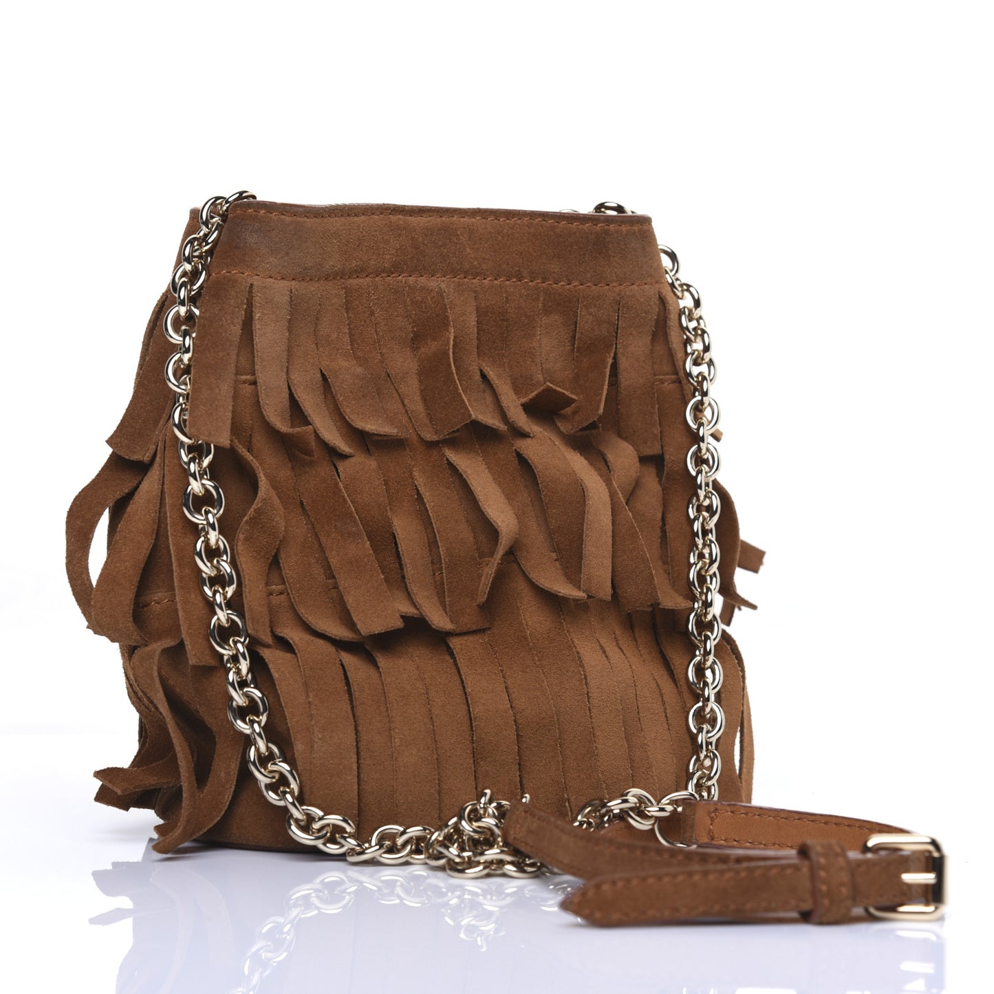 Suede Fringe Mini Bucket Bag