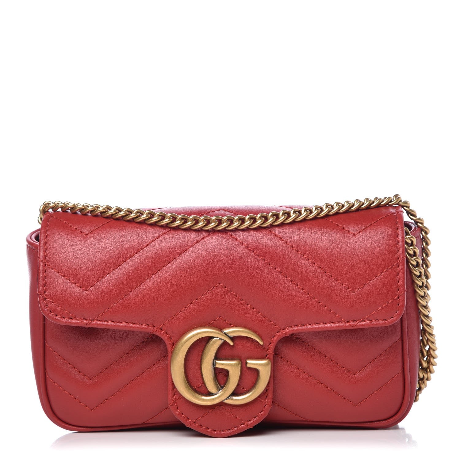 Gucci Calfskin Matelasse Super Mini GG Marmont Shoulder Bag Hibiscus Red 1 of 8
