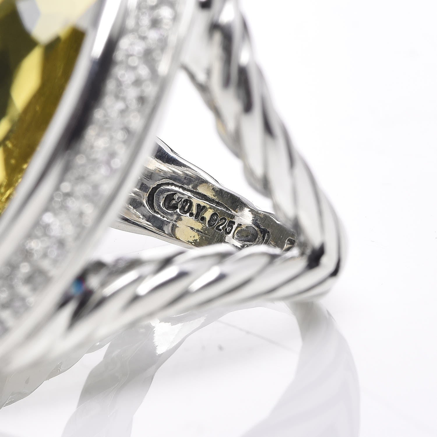 David Yurman Sterling Silver Diamond Lemon Quartz 21mm Signature Oval Ring 53 6.5 5 of 5