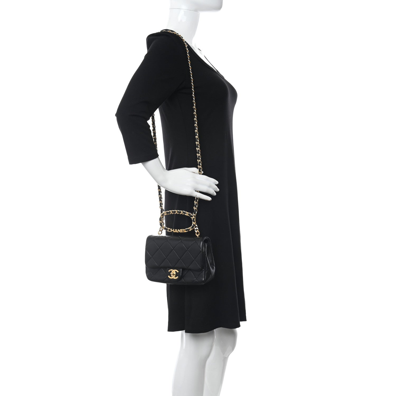 Chanel Lambskin Quilted Mini Logo Flap With Handle Black 2 of 11