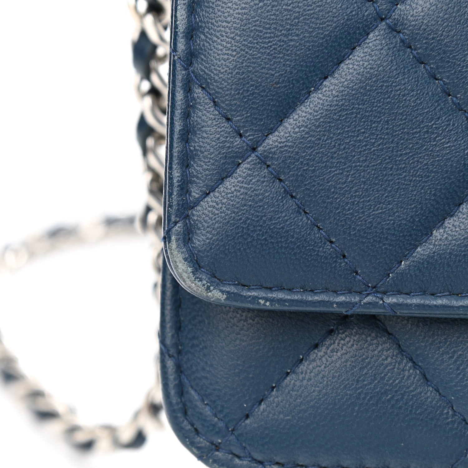 Chanel Lambskin Quilted Wallet On Chain WOC Blue 13 of 15