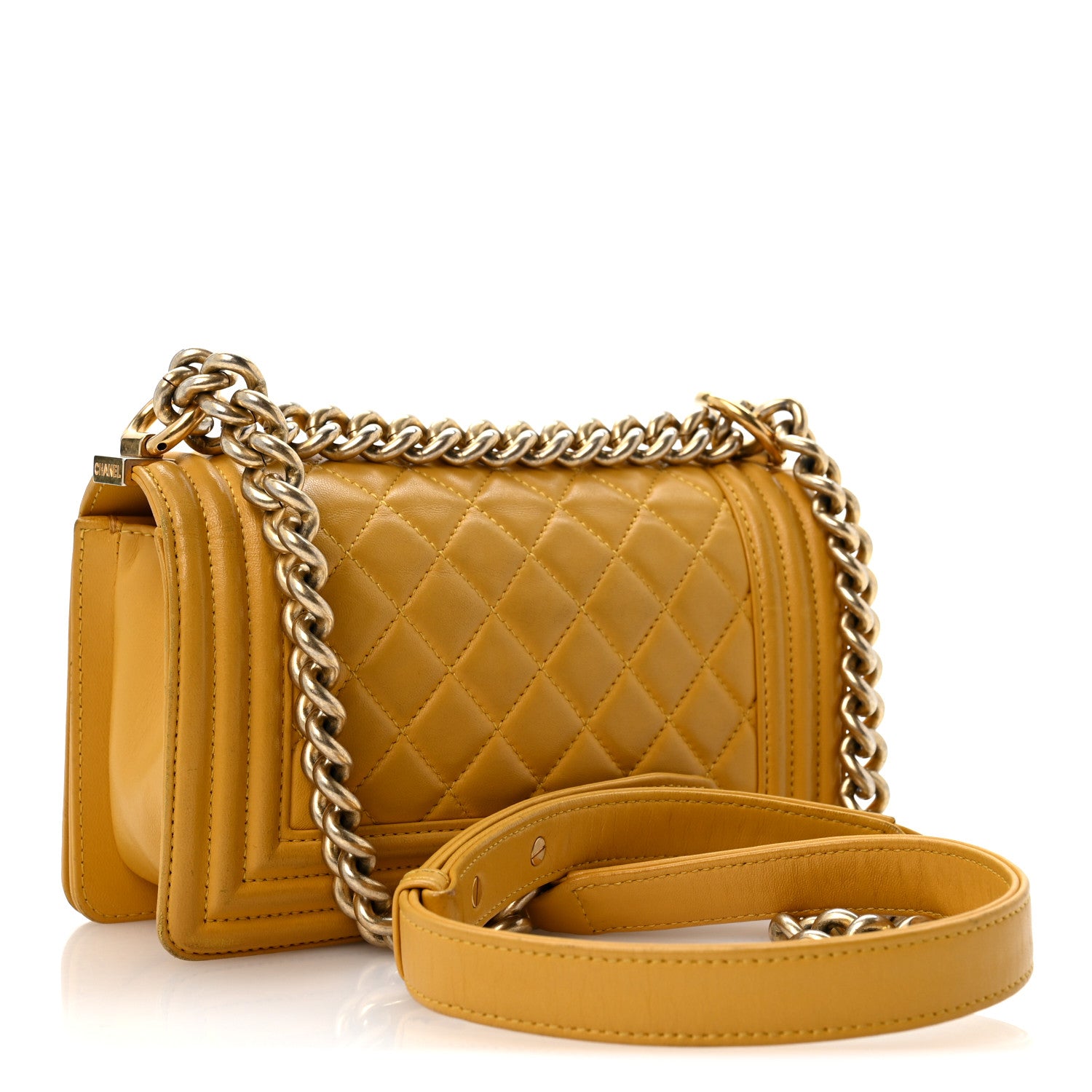 Chanel Lambskin Quilted Small Boy Flap Yellow 3 of 13