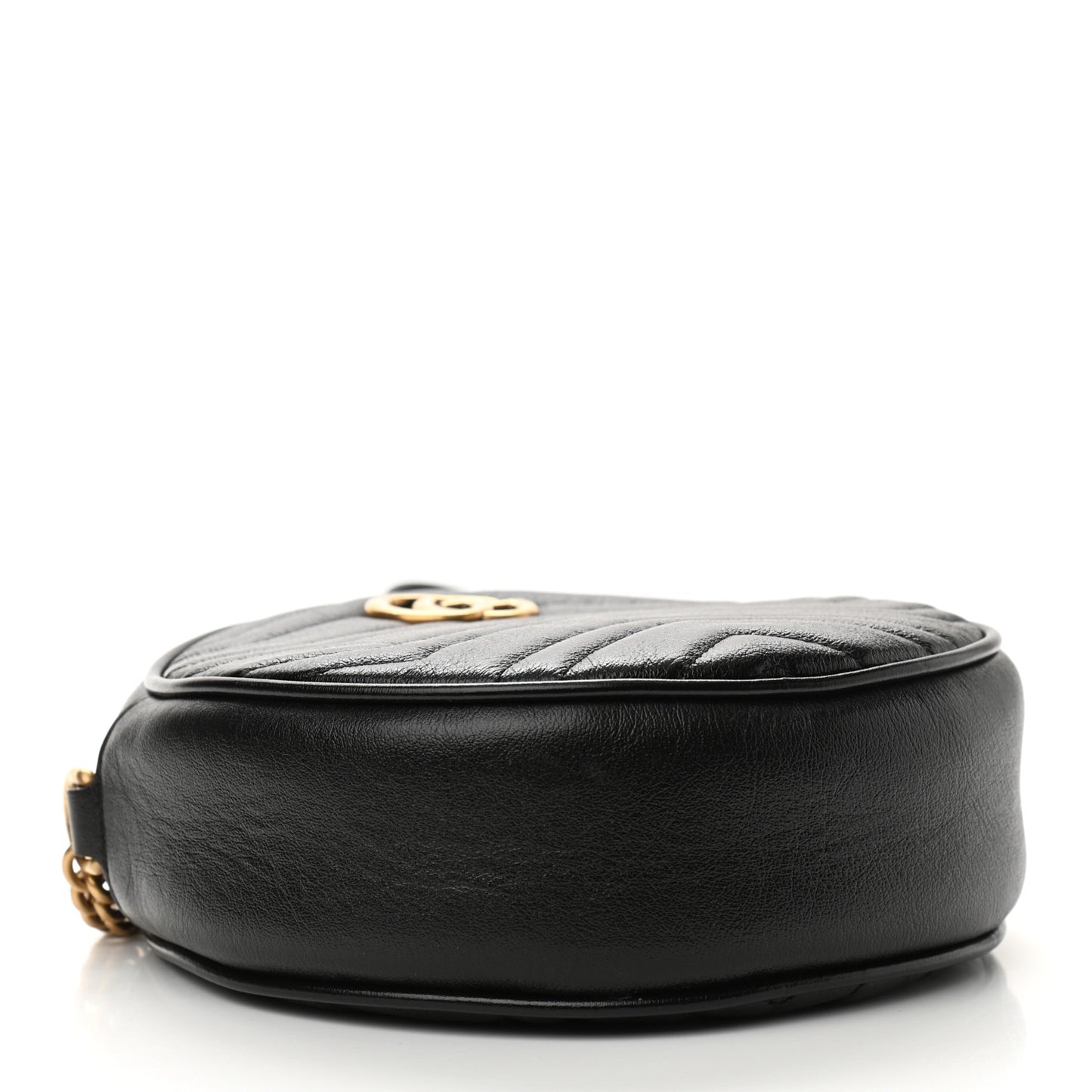 Azalea Calfskin Matelasse Heart Mini GG Marmont Round Shoulder Bag Black