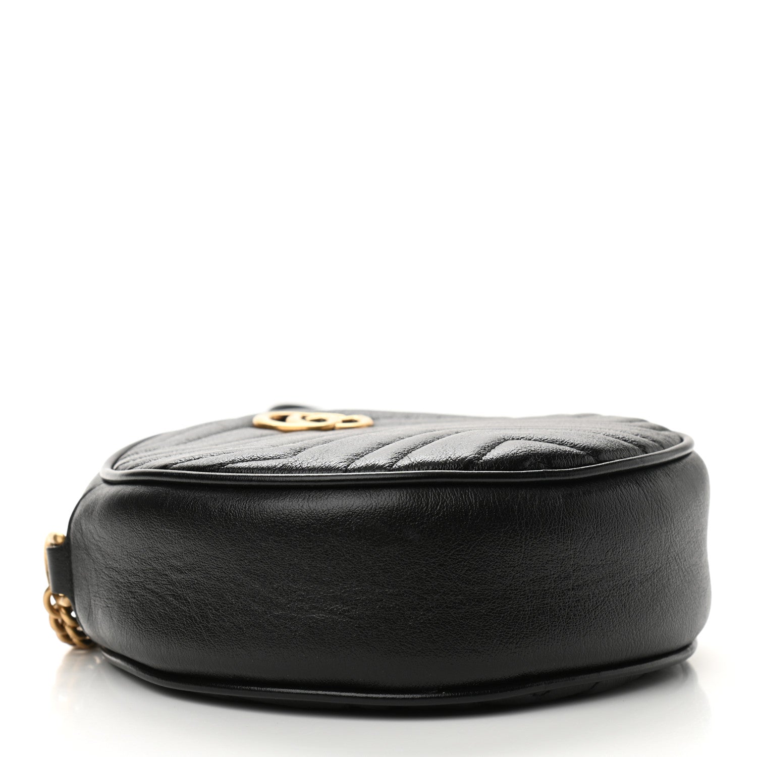 Gucci Azalea Calfskin Matelasse Heart Mini GG Marmont Round Shoulder Bag Black 4 of 12