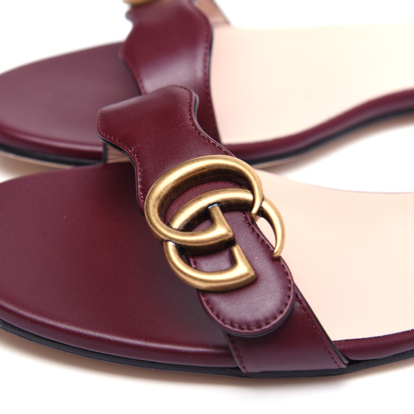 Lifford Calfskin GG Marmont Ankle Wrap Flat Sandals 39 Vintage Bordeaux