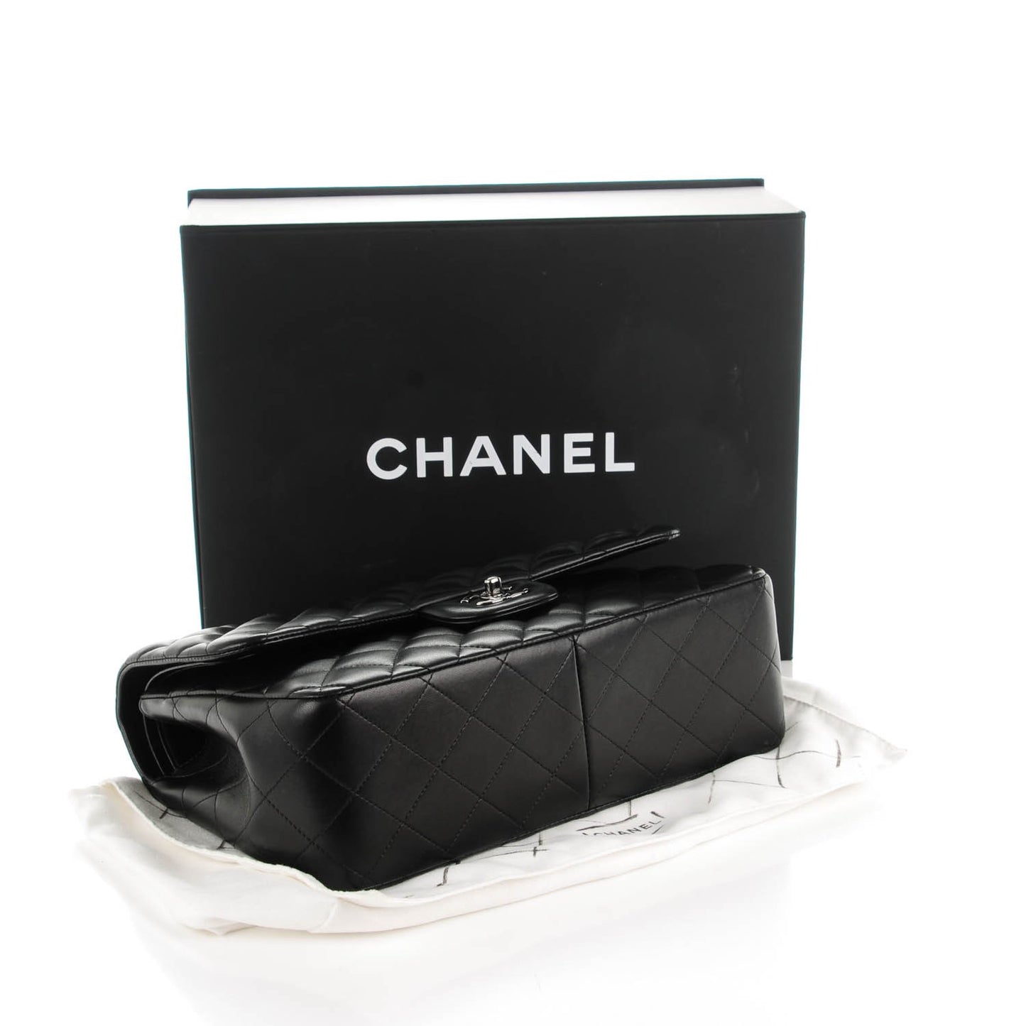 Lambskin Quilted Jumbo Double Flap Black