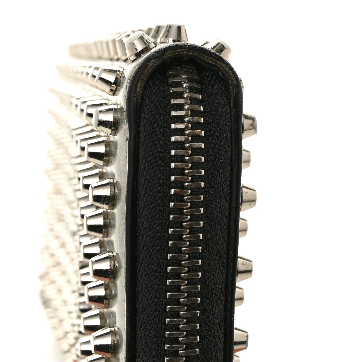 Christian Louboutin Metallic Patent Panettone Spiked Zip Around Wallet Silver 10 of 12