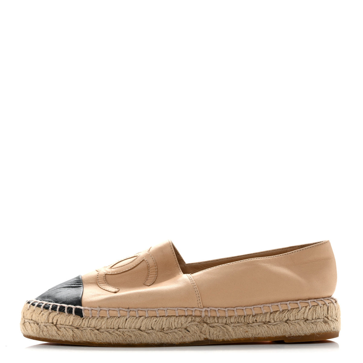 Chanel Lambskin CC Espadrilles 37 Beige Black 1 of 10