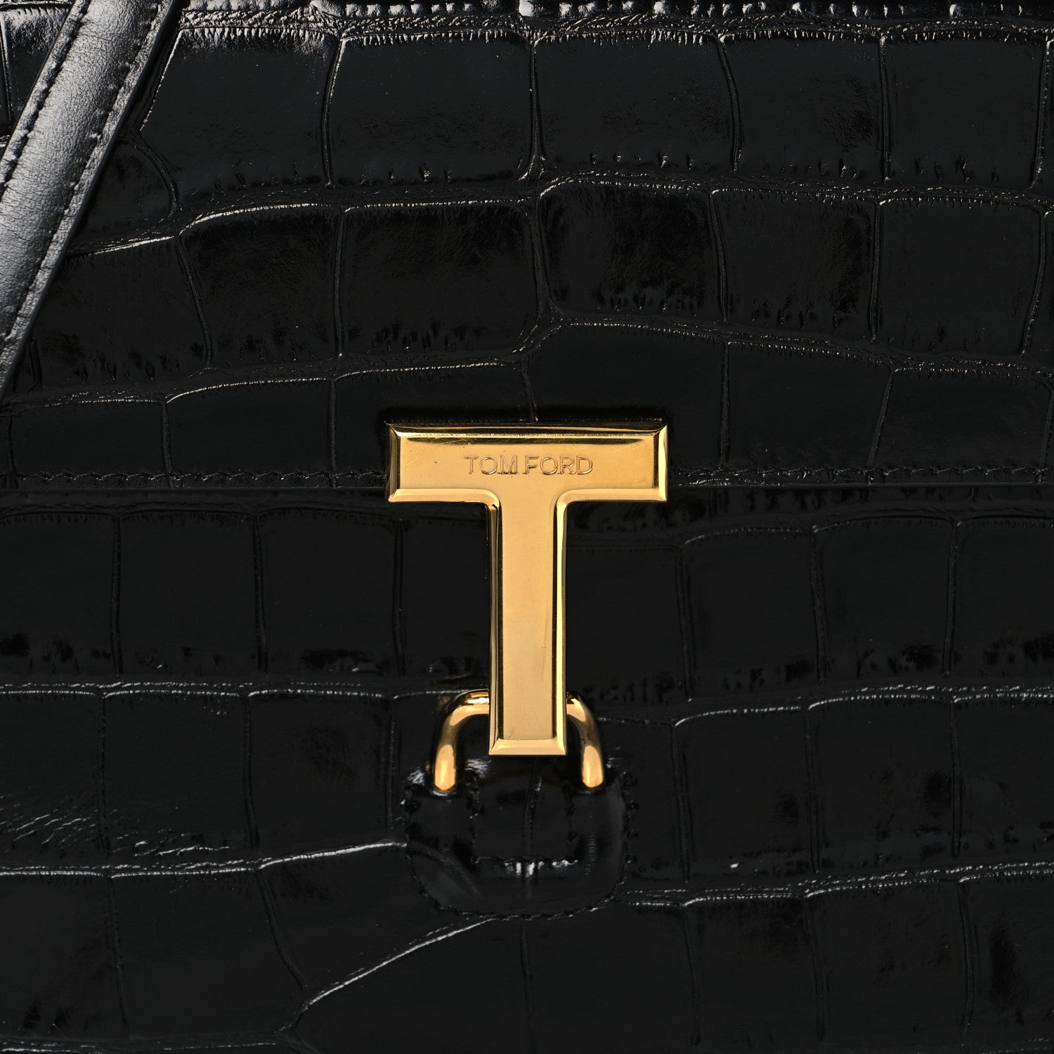 Tom Ford Calfskin Crocodile Embossed Medium Monarch Bag Black 7 of 11