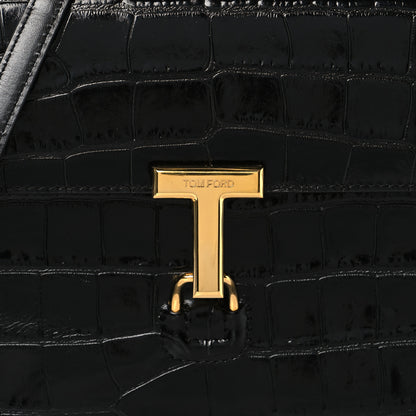 Tom Ford Calfskin Crocodile Embossed Medium Monarch Bag Black 7 of 11
