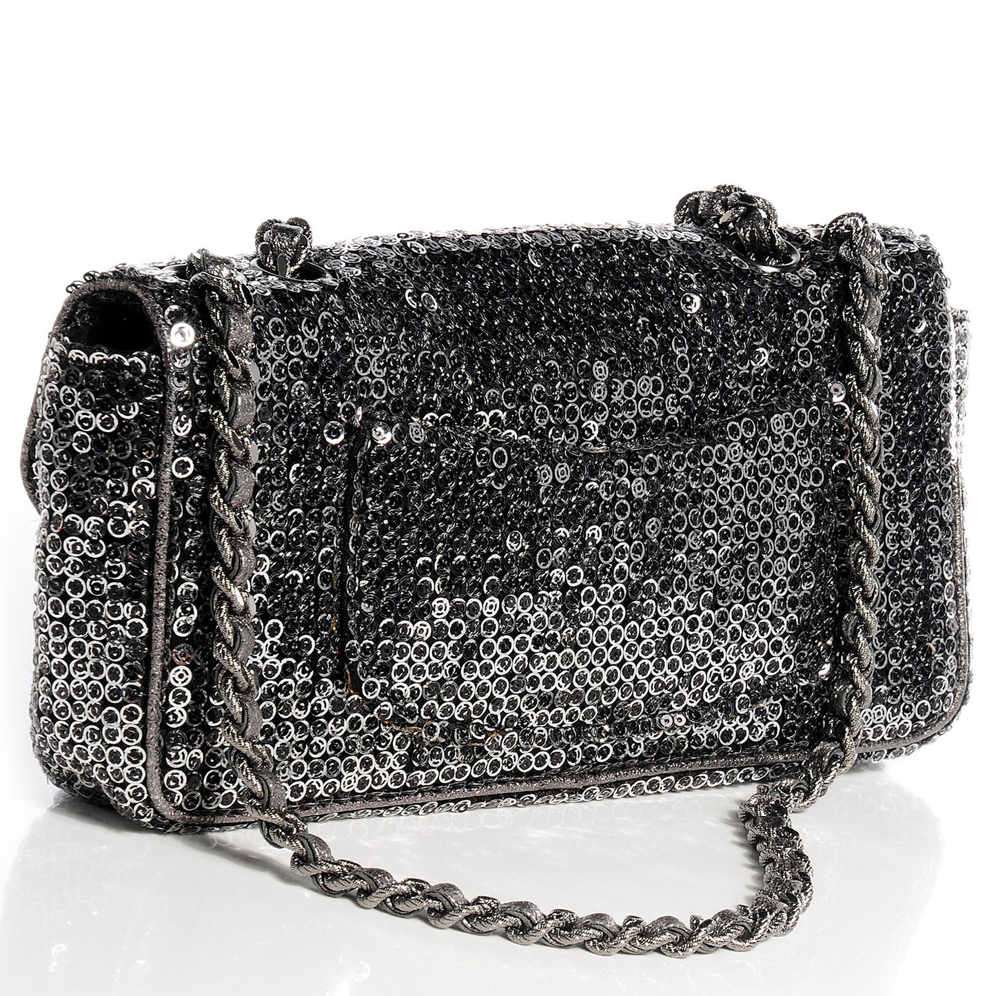 Sequin East West Flap Dark Silver