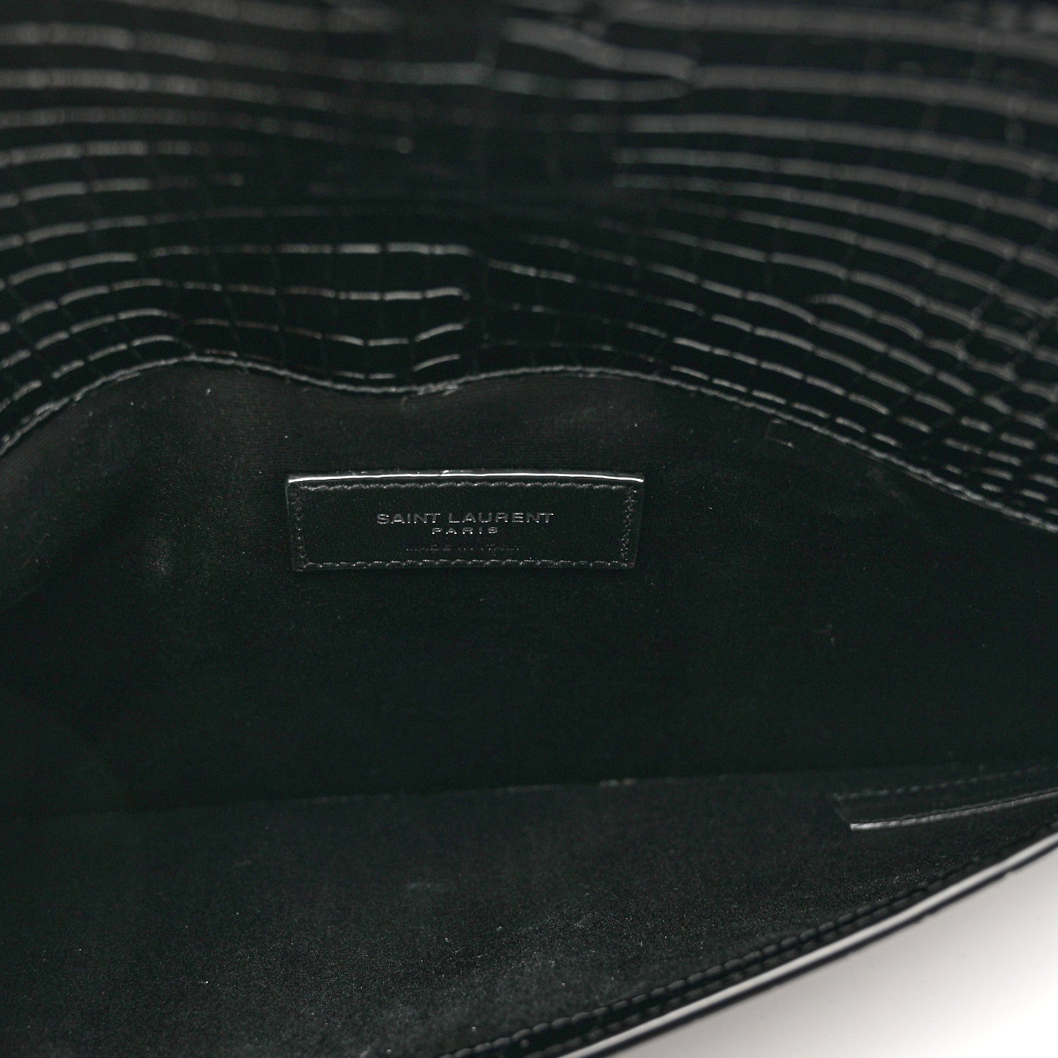 Saint Laurent Calfskin Crocodile Embossed Uptown Monogram Clutch Black 5 of 7