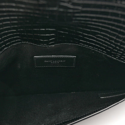 Saint Laurent Calfskin Crocodile Embossed Uptown Monogram Clutch Black 5 of 7
