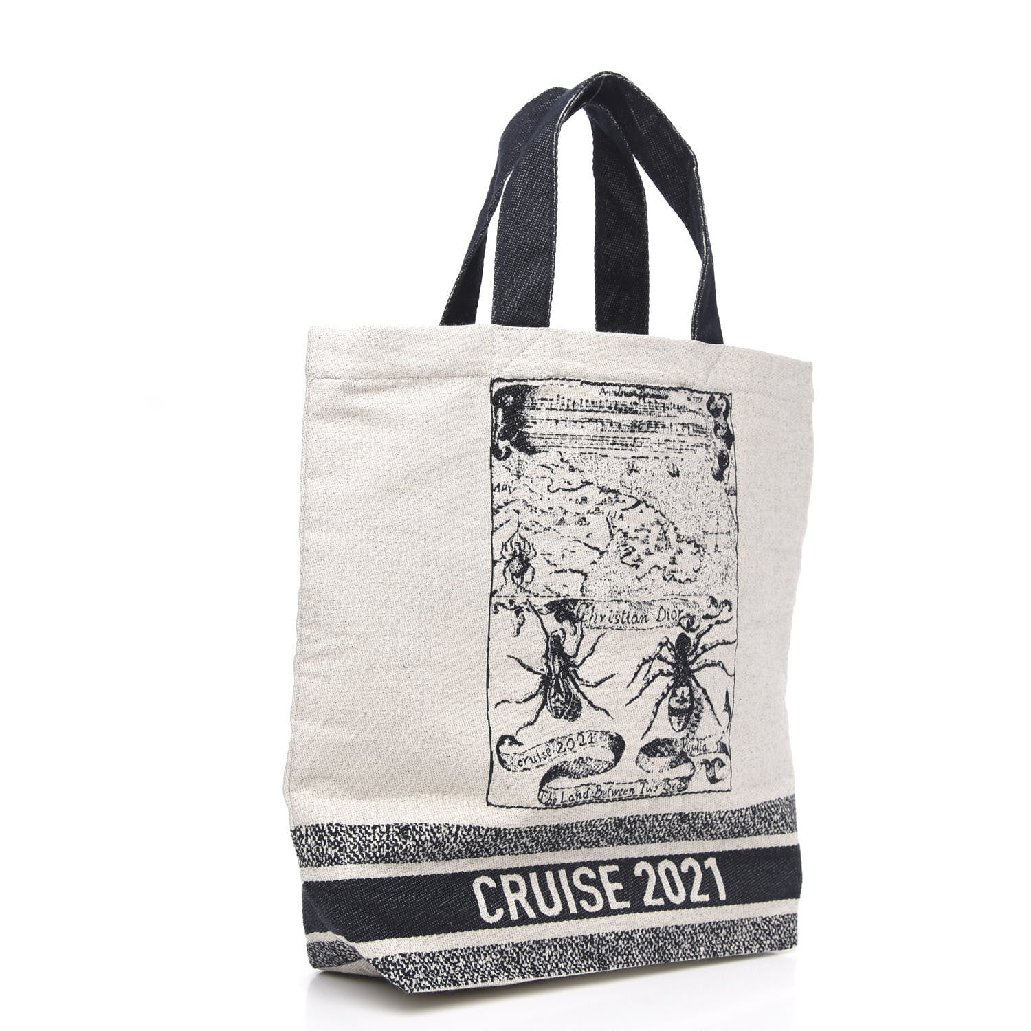 Christian Dior Canvas Print Cruise Tote Ivory Black 3 of 9