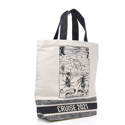Christian Dior Canvas Print Cruise Tote Ivory Black 3 of 9