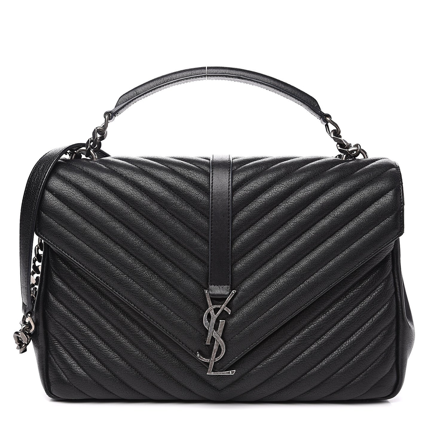 Sheepskin Matelasse Chevron Monogram Large College Satchel Black