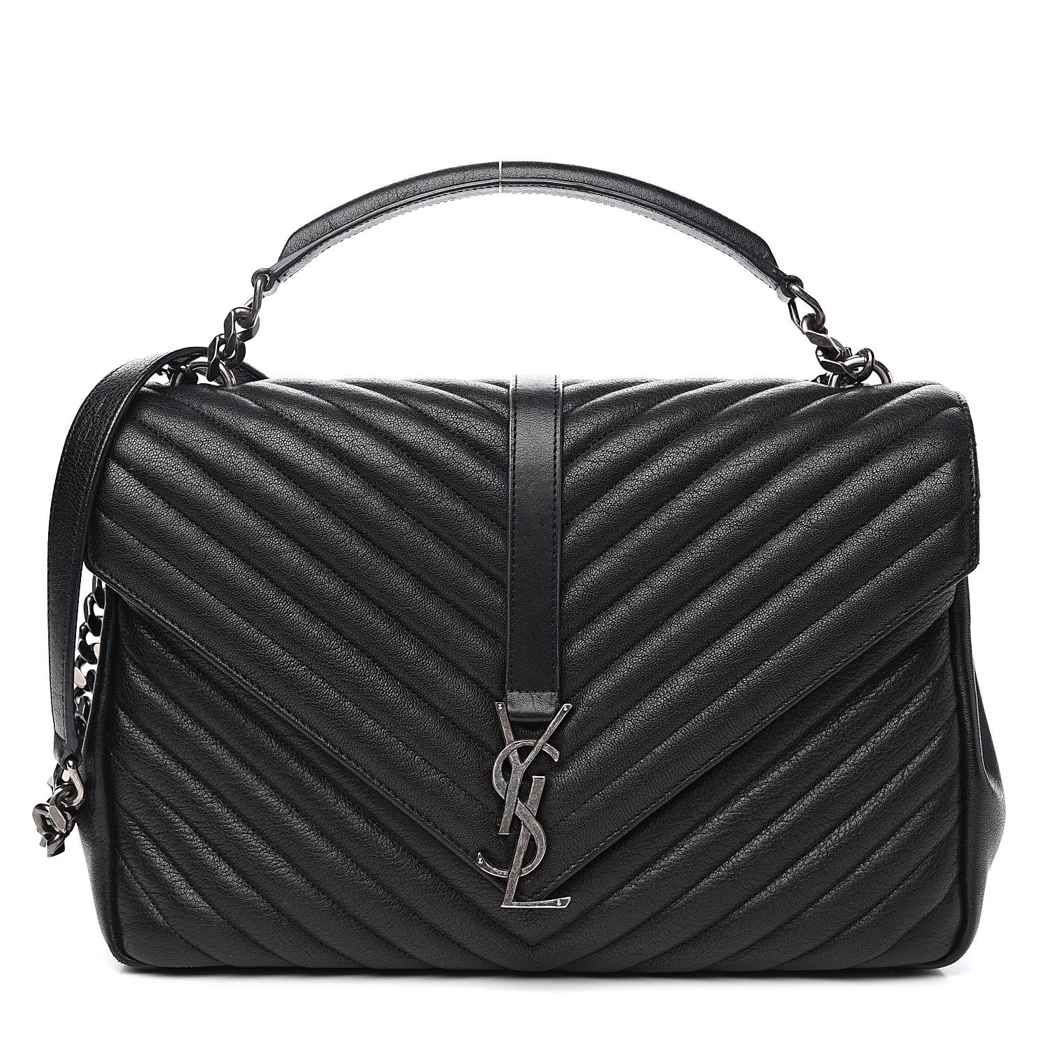 Saint Laurent Sheepskin Matelasse Chevron Monogram Large College Satchel Black 1 of 14