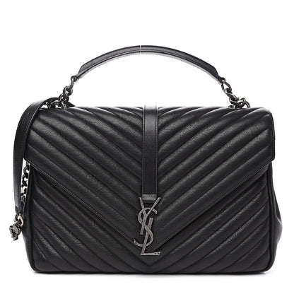 Saint Laurent Sheepskin Matelasse Chevron Monogram Large College Satchel Black 1 of 14