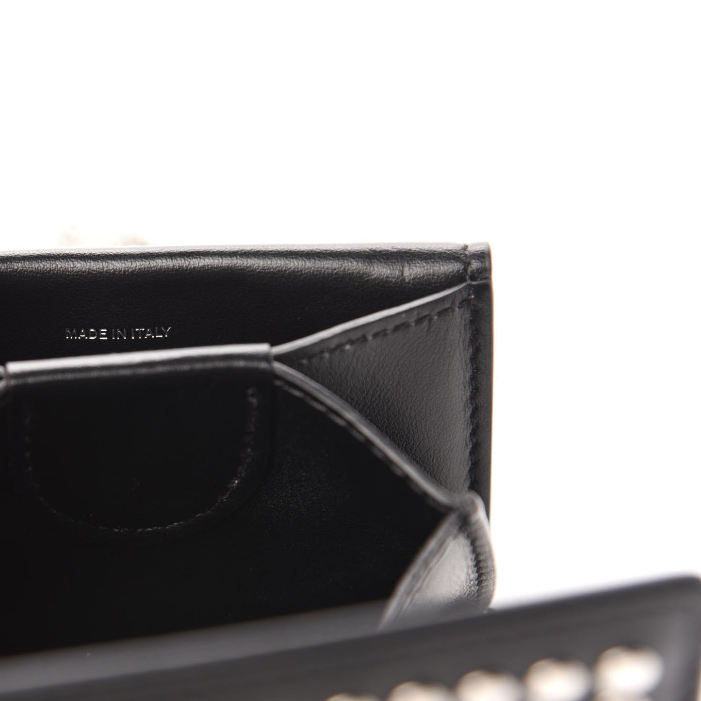 Calfskin Studded Jessie Chain Card Case Black
