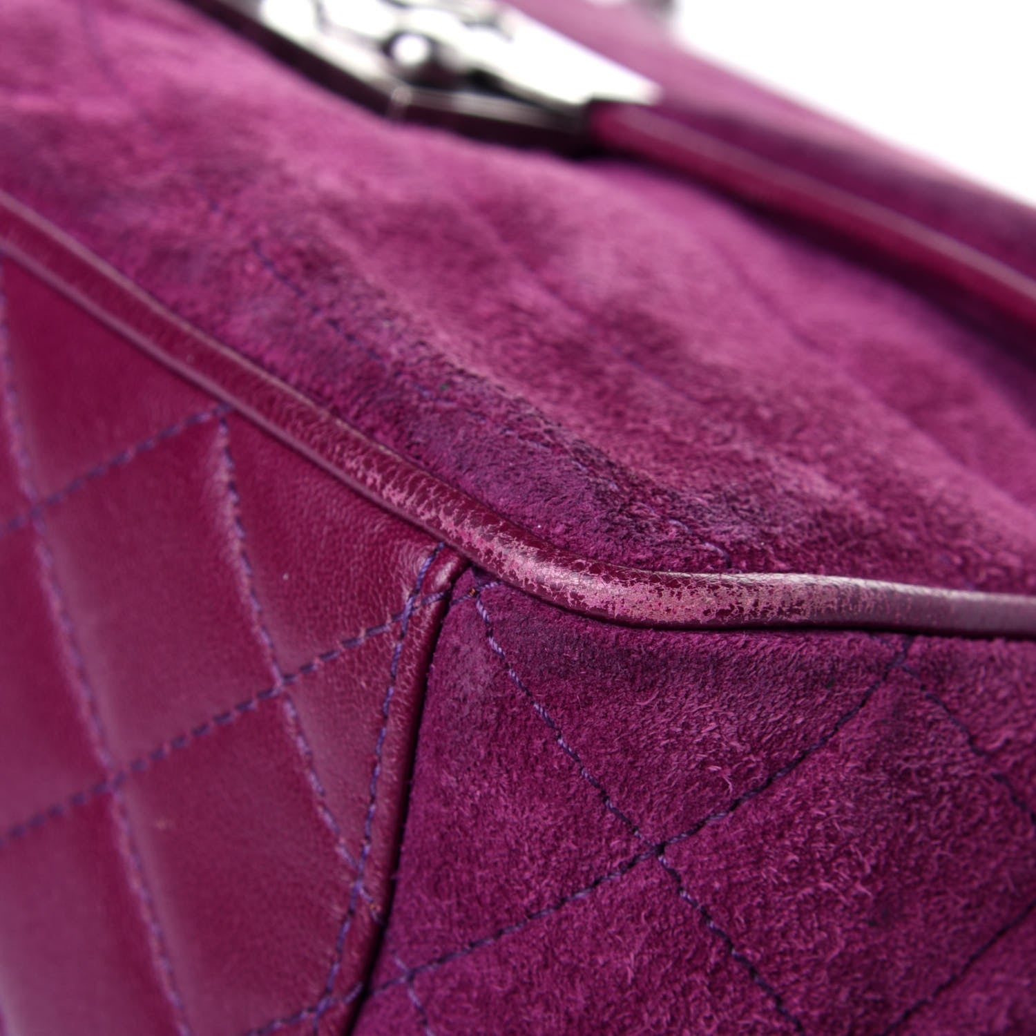 Chanel Suede Lambskin Scallop Quilted Medium Pagoda Flap Purple 16 of 18