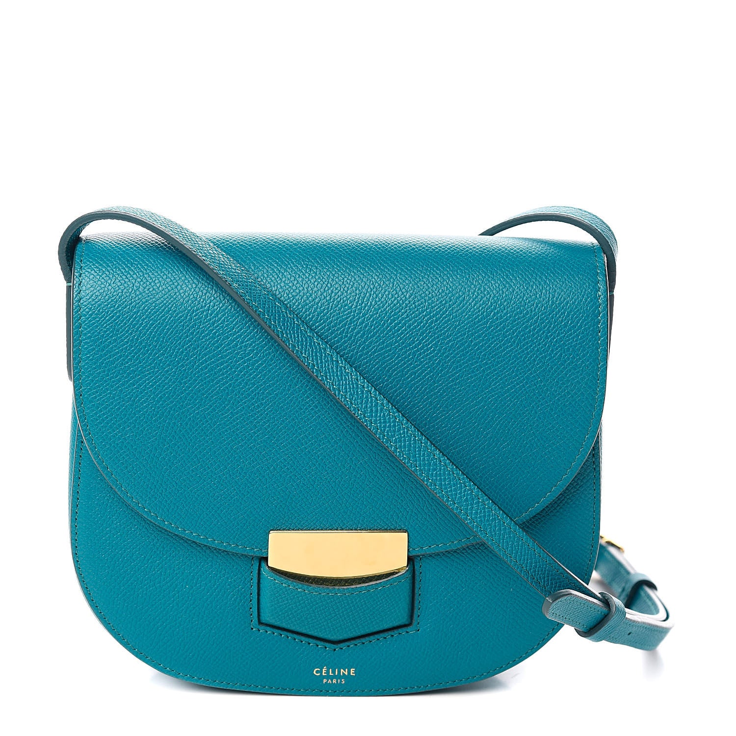Celine Grained Calfskin Small Trotteur Teal Blue 1 of 10