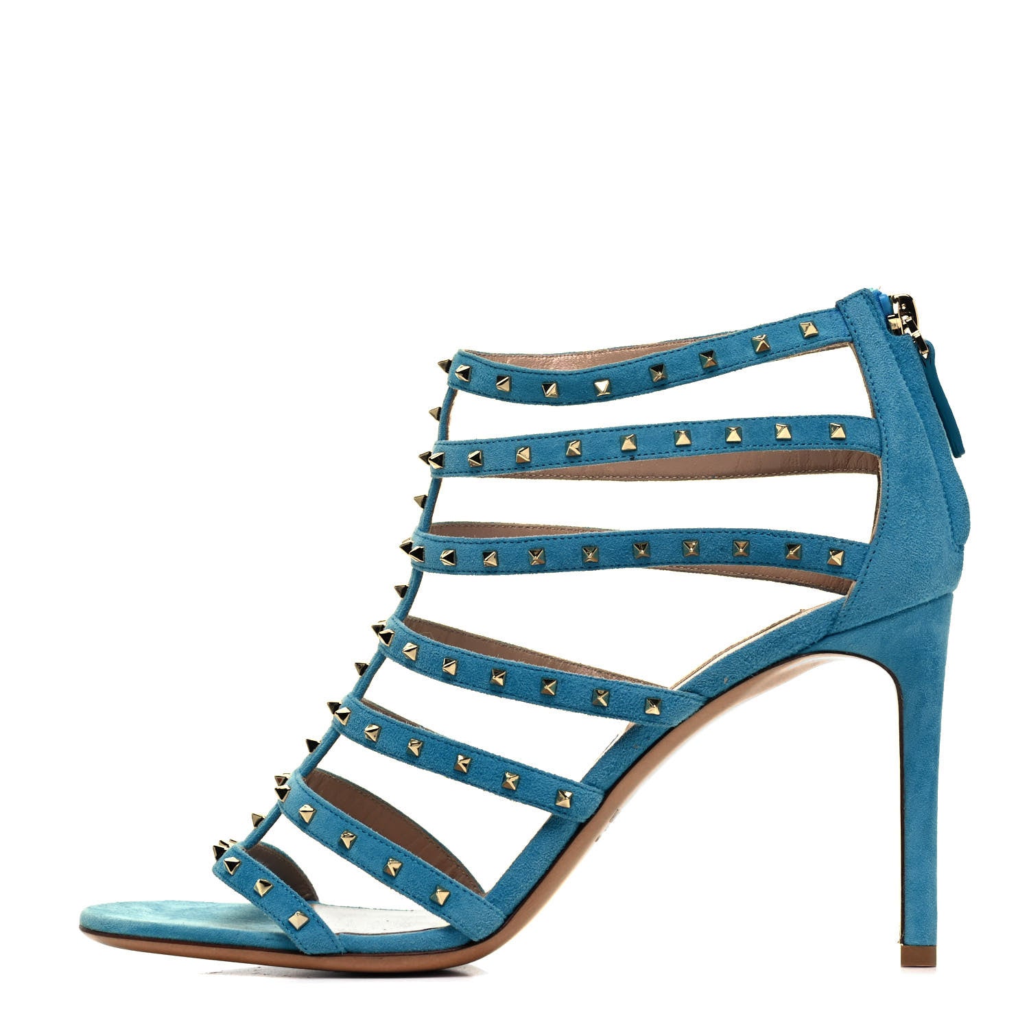 Valentino Garavani Suede Lovestud Caged 90mm Sandals 38 Cerulean 1 of 7