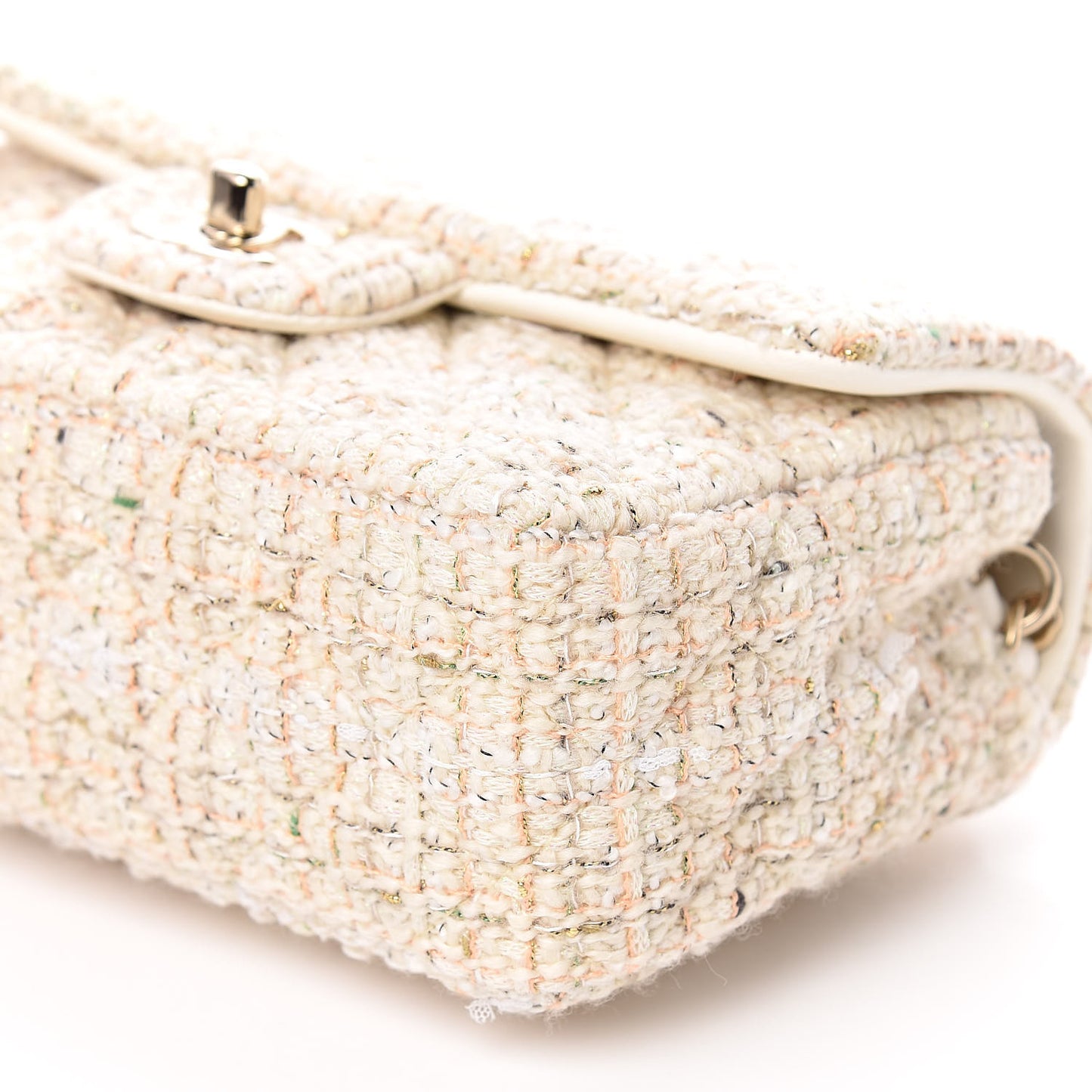 Tweed Quilted Mini Rectangular Flap Off White