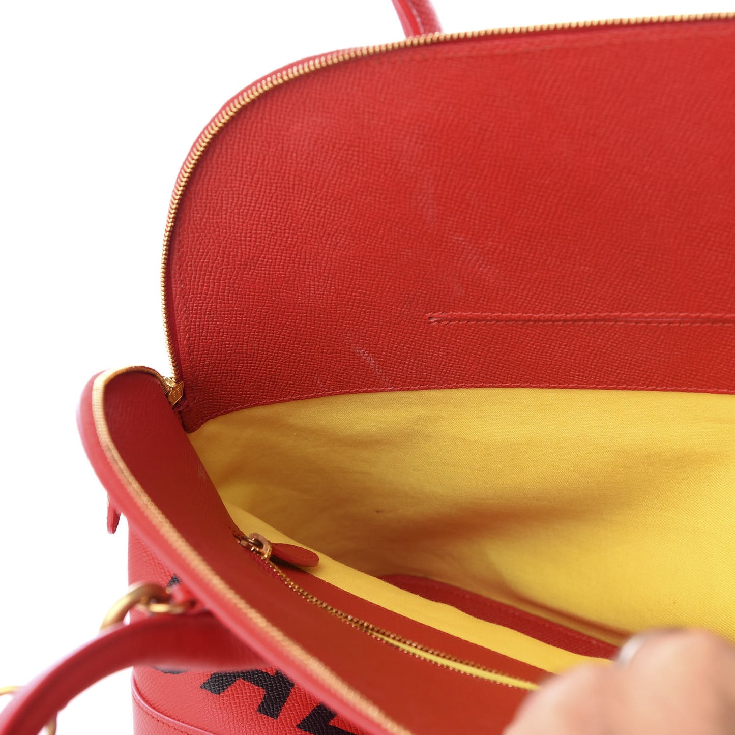 Signature Grained Calfskin Logo M Ville Top Handle Bag Rouge Coquelicot Black