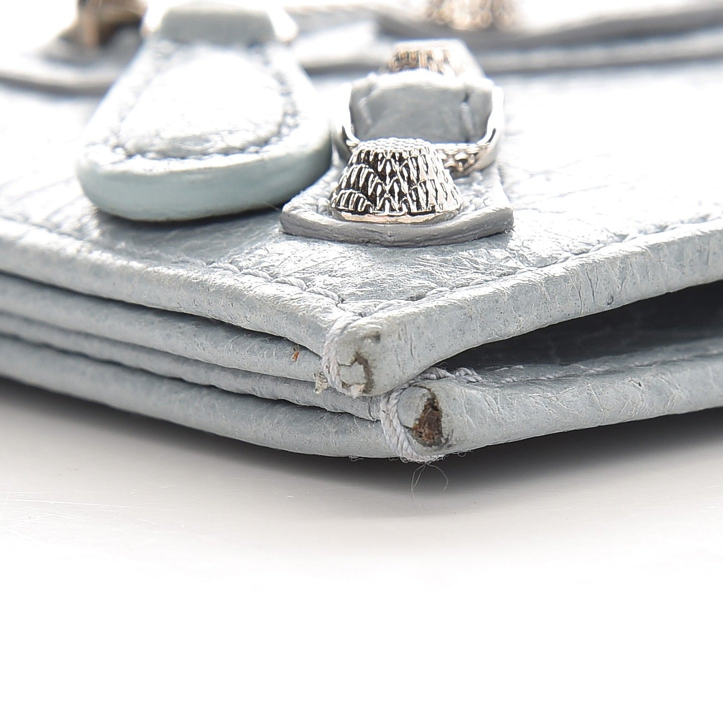 Agneau Giant 12 Silver Hardware Card Case Bleu Opaline
