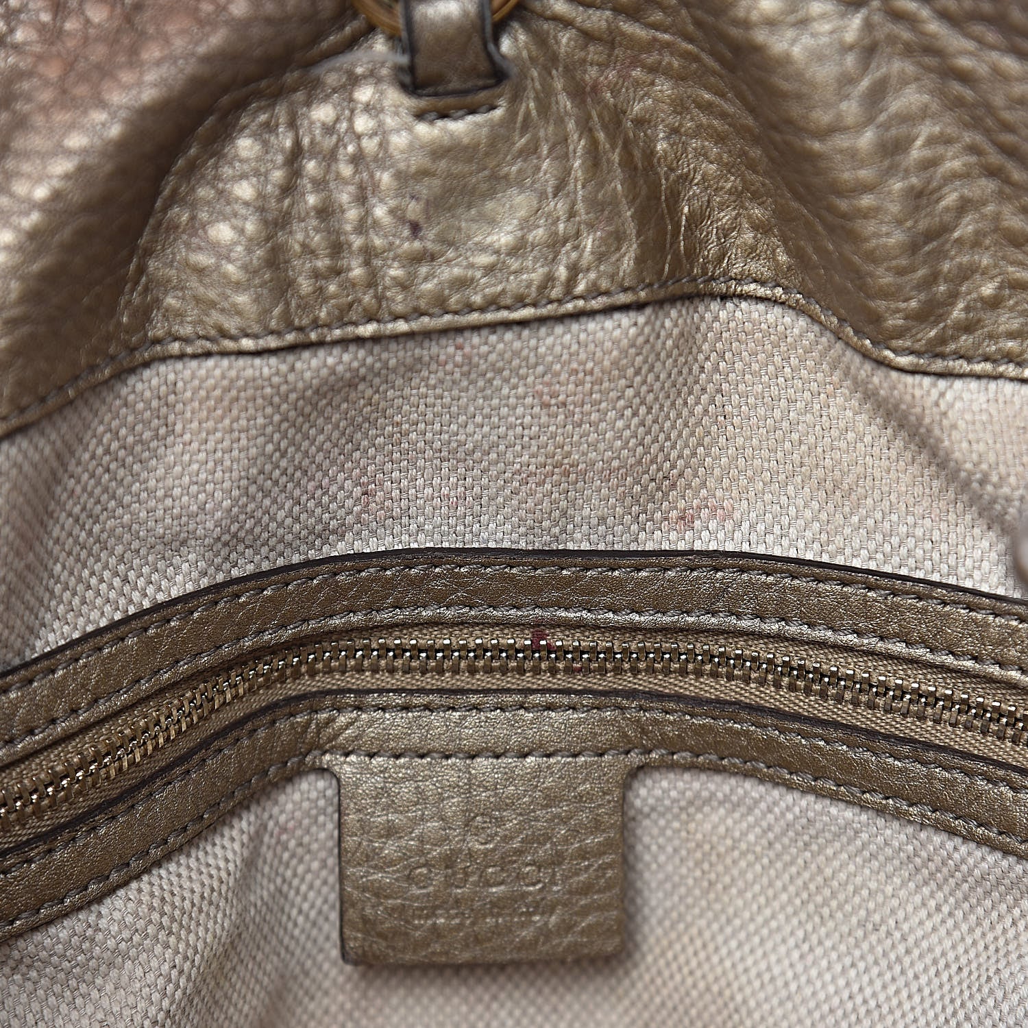 Gucci Metallic Pebbled Calfskin Medium Soho Chain Shoulder Bag Golden Beige 9 of 25