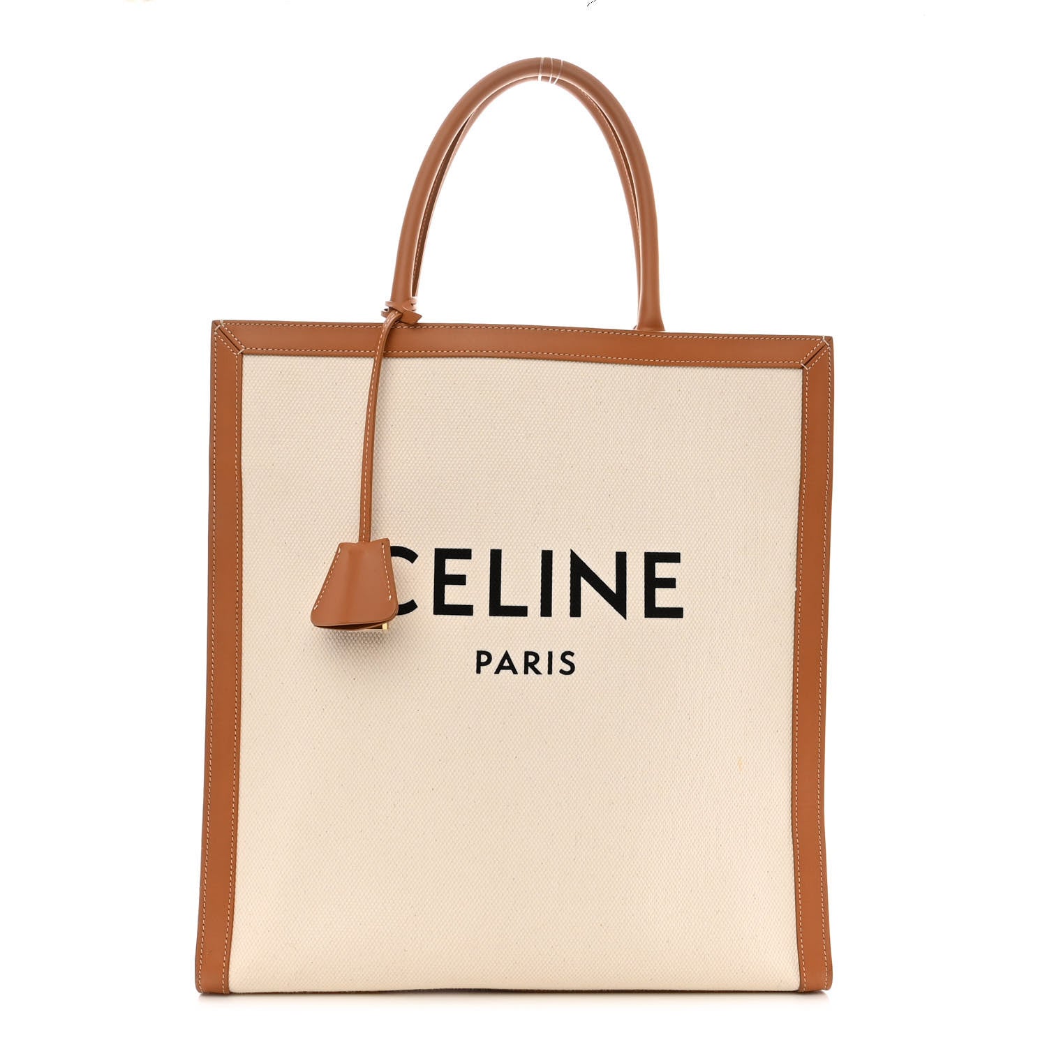 Celine Canvas Calfskin Logo Print Vertical Cabas Natural Tan 1 of 10
