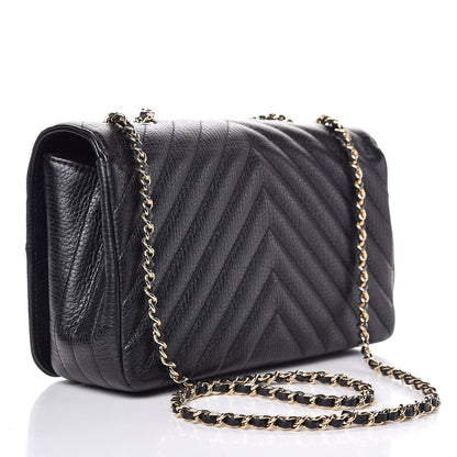 Chanel Metallic Calfskin Chevron Quilted Small Statement Flap Black 3 of 9