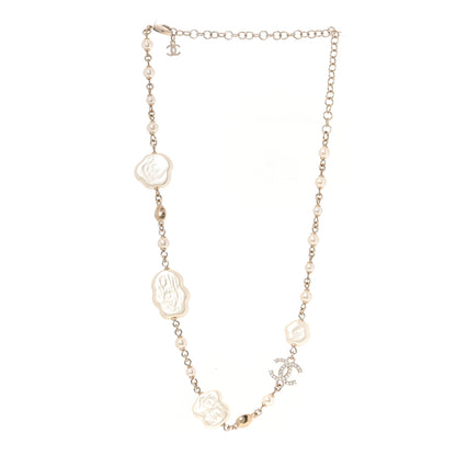 Chanel Pearl Crystal Camellia CC Necklace Gold 3 of 5