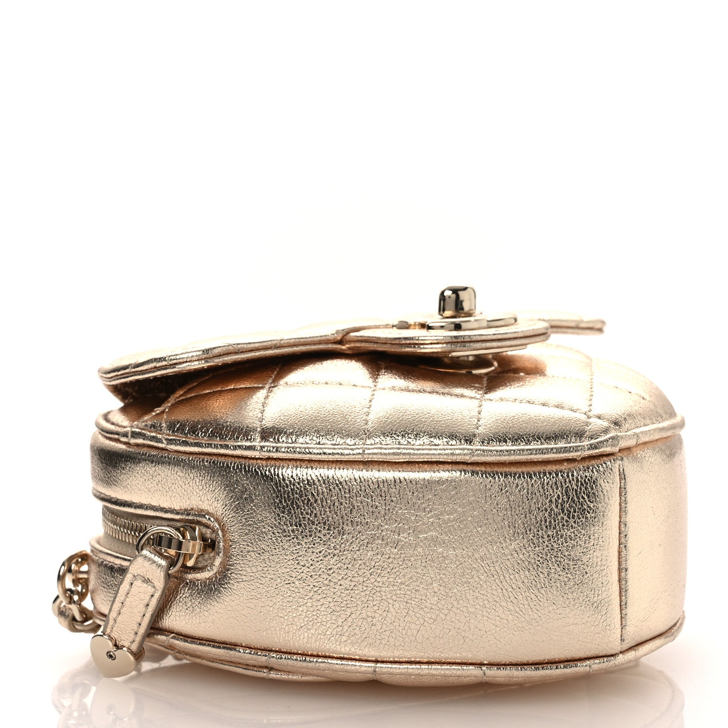 Chanel Metallic Lambskin Quilted CC In Love Heart Clutch With Chain Gold 4 of 12